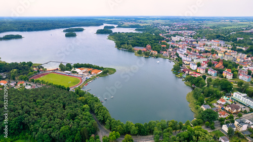 Aerial view of the town of the old city of Barlinek, Polska
