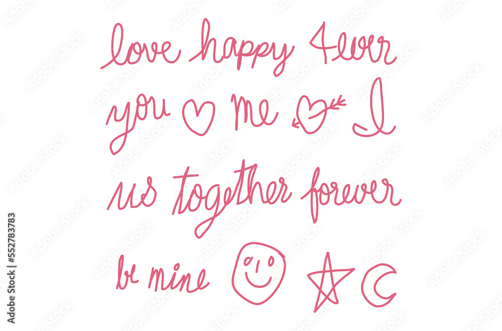 Flat design of pink doodle line vector for Valentine’s Day, doodle pink line vector on white background, doodle line for Valentines card design, cute pink doodle link on white background.