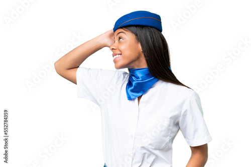 Airplane stewardess African american woman over isolated background has realized something and intending the solution