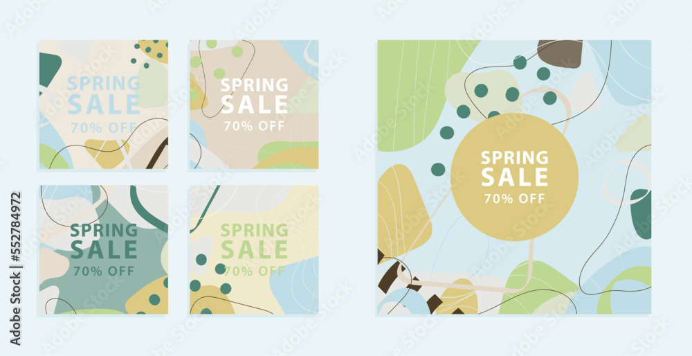 spring sale square abstract background vector set