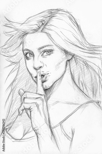 sketch of a woman pencil drawing for card illustration decoration