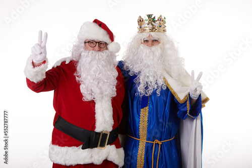 Wise Man and Santa Claus making the Victory Symbol