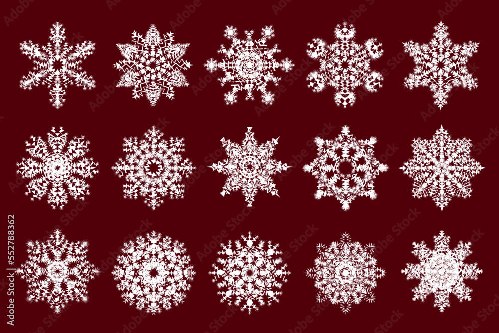 Abstract snowflakes isolated on dark background. Snow flake collection for your design projects. Abstract snowflakes isolated on dark background. Snow flake collection for your design projects.
