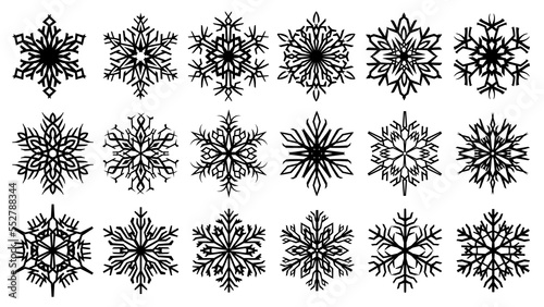 Snow flake pattern set. Snowflakes on a white background. Christmas decorative design elements.