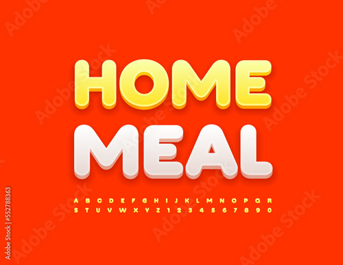 Vector colorful emblem Home Meal. Cute yellow Font. Creative set of Alphabet Letters and Numbers