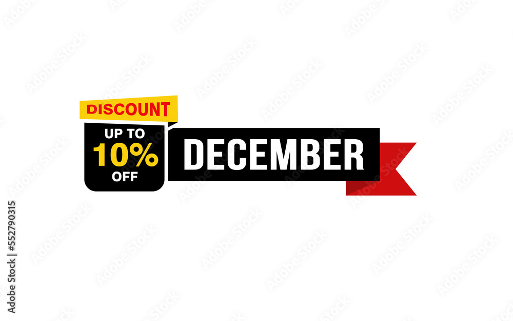 10 Percent december discount offer, clearance, promotion banner layout with sticker style. 10 Percent december discount offer, clearance, promotion banner layout with sticker style.