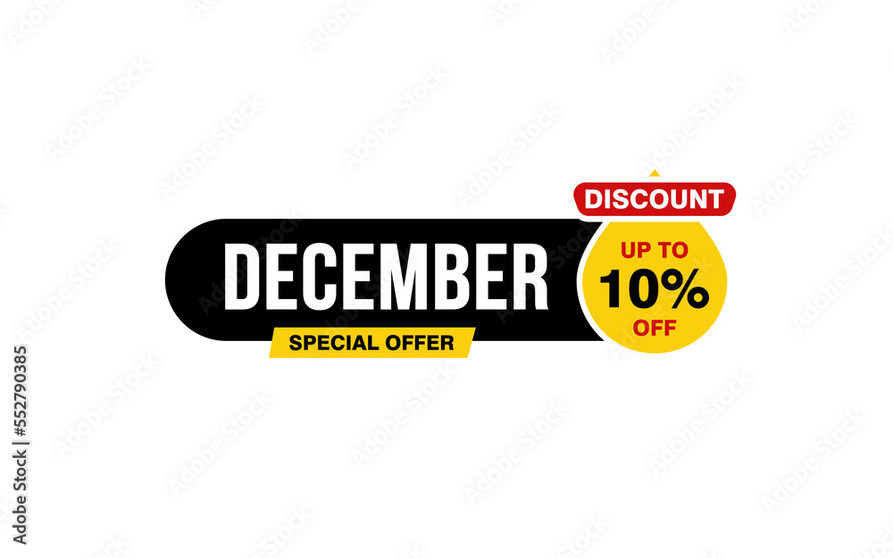 10 Percent december discount offer, clearance, promotion banner layout with sticker style. 10 Percent december discount offer, clearance, promotion banner layout with sticker style.