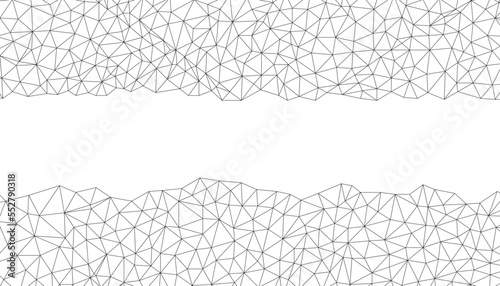 Abstract banner. Geometric low poly graphic. Background of triangular facets. Modern black and white vector pattern.