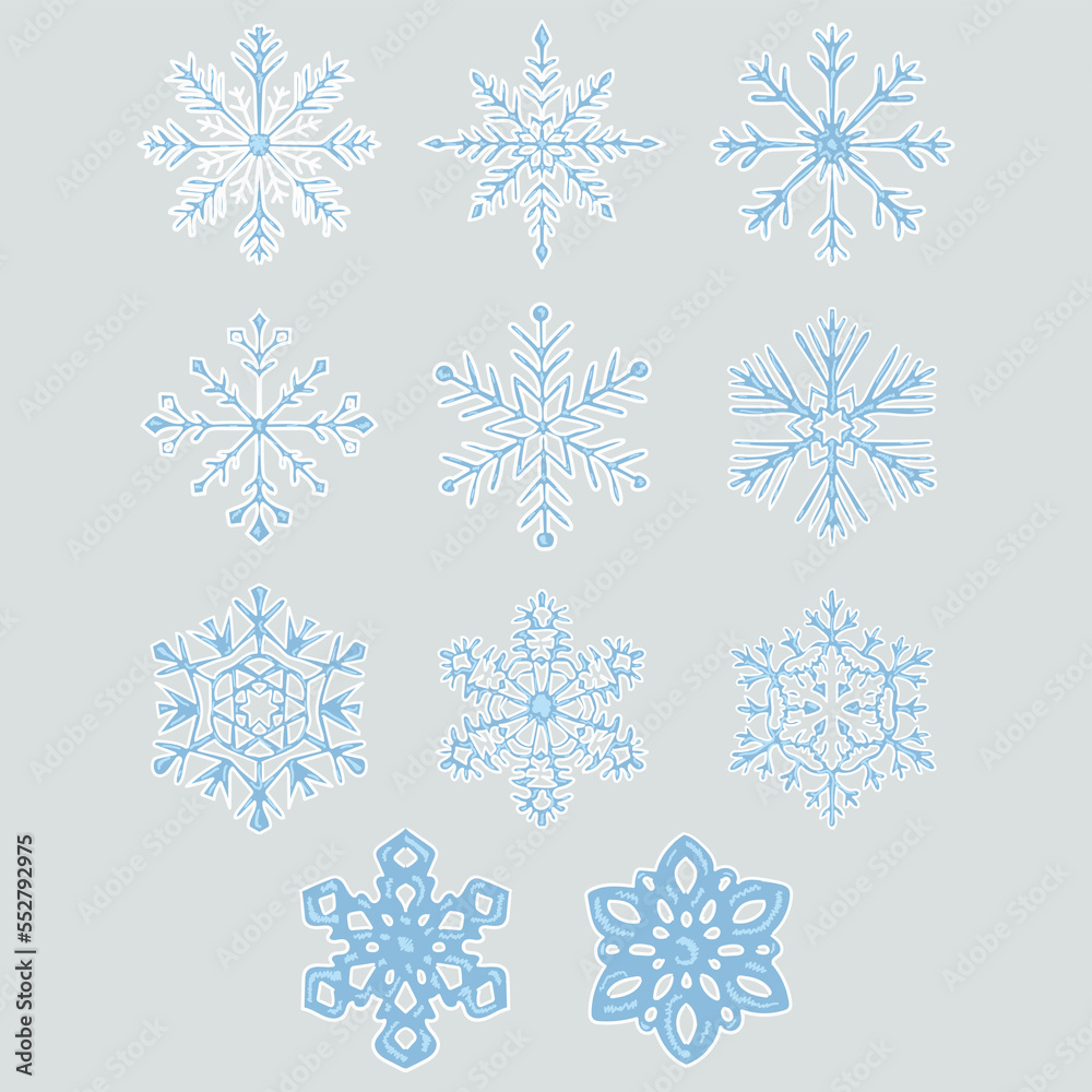 Set of snowflakes Winter picture. Vector graphics