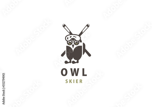 Template logo design solution with owl skier personage included