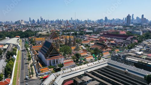 Aerial view of Bangkok Grand Palace, The most famous Thailand travel landmark in Bangkok, Thailand