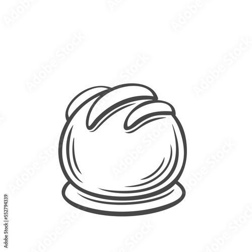 Chocolate candy line icon vector illustration. Hand drawn outline round truffle with caramel decor, delicious sweet dessert of milk or gourmet dark chocolate, choco luxury treat and gourmet gift