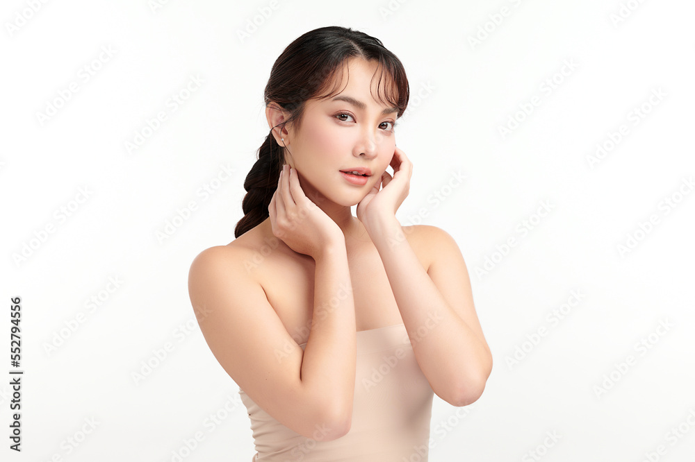 Beautiful young asian woman with clean fresh skin on white background, Face care, Facial treatment, Cosmetology, beauty and spa, Asian women portrait. Beautiful young asian woman with clean fresh skin on white background, Face care, Facial treatment, Cosmetology, beauty and spa, Asian women portrait.