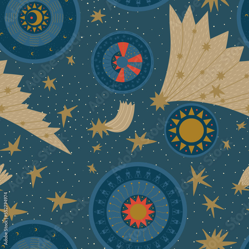 Christmas vintage seamless pattern Ukrainian pagan traditions