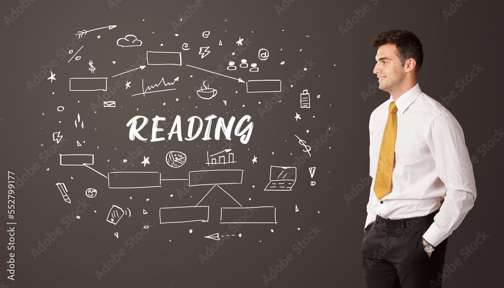 Businessman thinking with educational inscription Businessman thinking with educational inscription