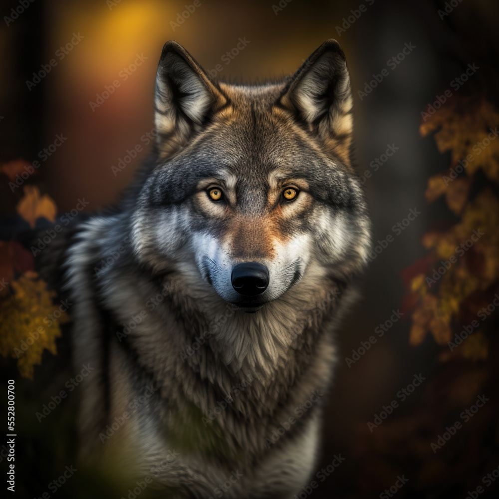 portrait of a beautiful grey wolf