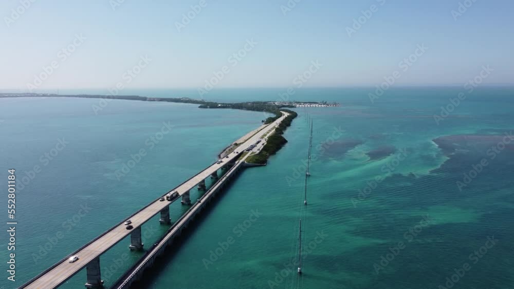 The clear turquoise blue water at the Florida Keys from above - aerial view The clear turquoise blue water at the Florida Keys from above - aerial view