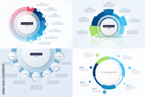Seven option circle infographic design templates. Vector illustration
