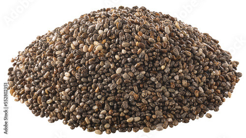Pile of chia seeds (Salvia hispanica), isolated png top view