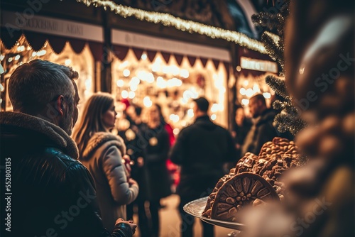 AI generated people at christmas market, season holiday