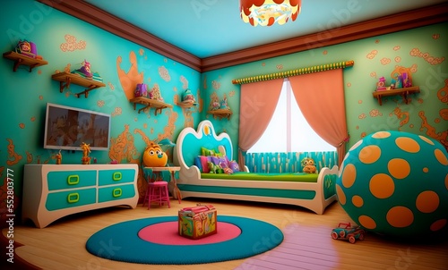 Kids Room Cartoon Style illustration in turquoise colours