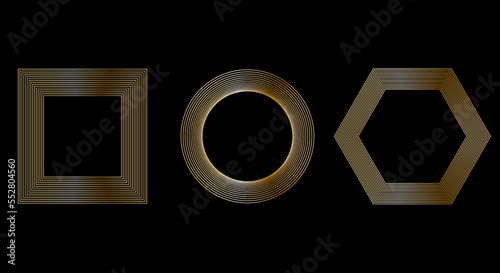 Golden frame template set for pictures and photos. Isolated vector.