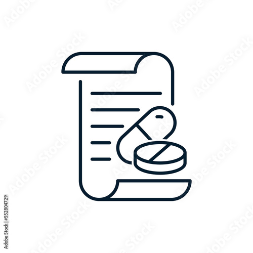 The concept of a prescription, instructions for taking pills. Vector icon isolated on white background.