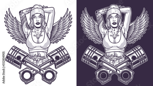 Girl auto mechanic monochrome element