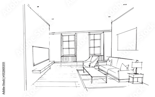 living room sketch drawing,Modern design,vector,2d illustration