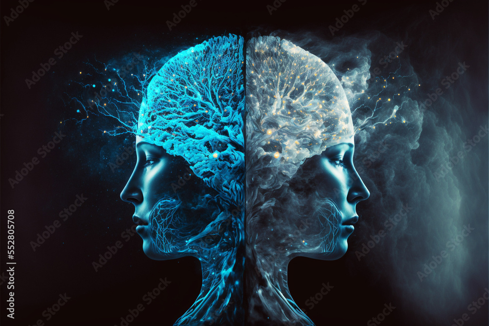 Obraz premium Illustration of the human skull and mind composited with abstract connections. Generative AI