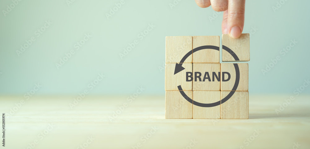 Rebranding strategy concept. Marketing and brand management. Rethinks marketing strategy with a new name, logo, or design, the intention of developing a new. Refreshing the look and feel of brand. - obrazy, fototapety, plakaty 