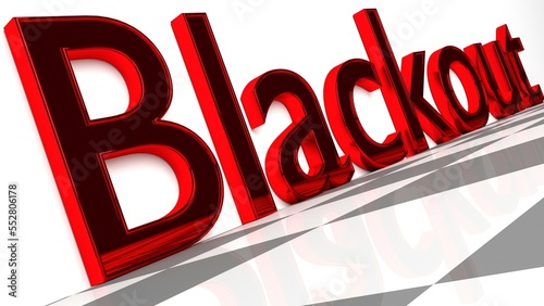 Blackout word in glossy red on a white background and a checkerboard pattern floor 3d Rendering - Illustration