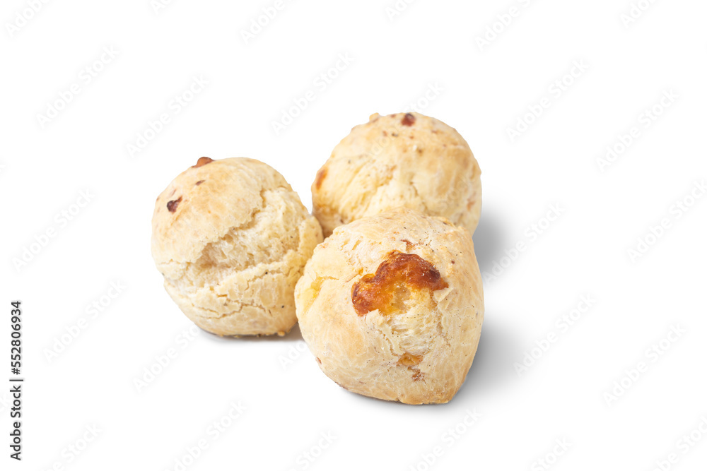 Chipa, typical Paraguayan cheese bread isolated on white background.