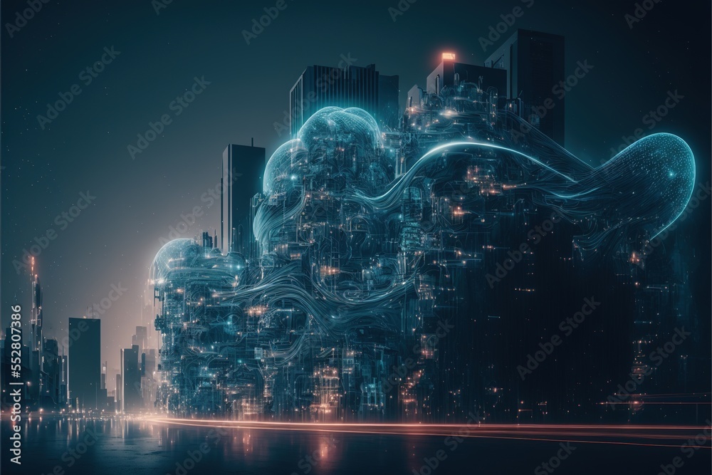 Digital illustration about brain and smart city.