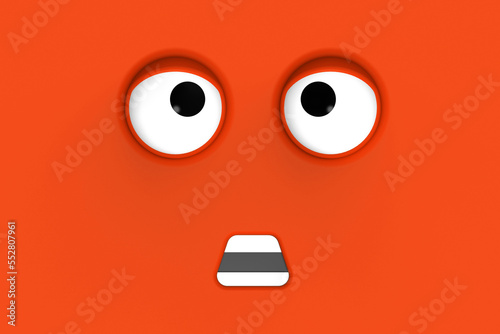 Red face of cute character. Cute face. stupid face. emotion surprise. Horizontal image. Surprised face. 3D image. 3D rendering.