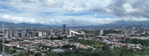 Aerial view of La Sabana Park, Costa Rica National Stadium and San Jose, Costa Rica Skyline