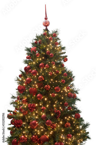 Decorated Christmas tree with lights and baubles