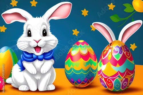 2386930430-mdjrny-v4 style Cartoon rabbit decorating an easter egg_     frame  border  ugly  fat  overweight   long neck   bad q 