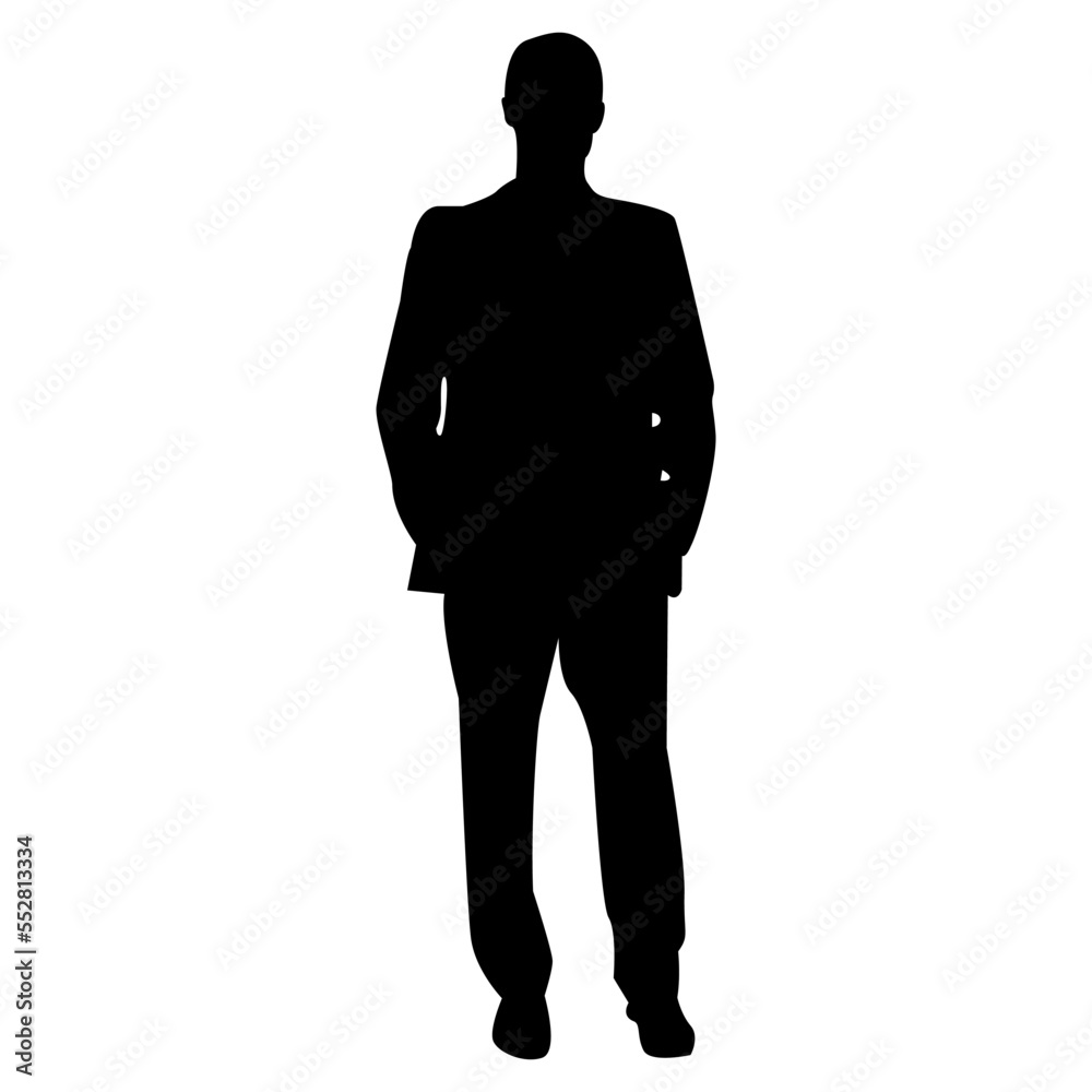 Vector black silhouette of businessman, vector illustration of man in suit.