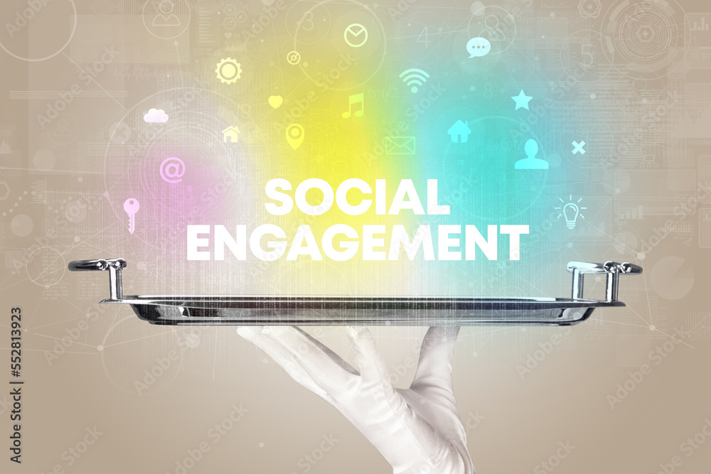 Waiter serving social networking concept Waiter serving social networking concept