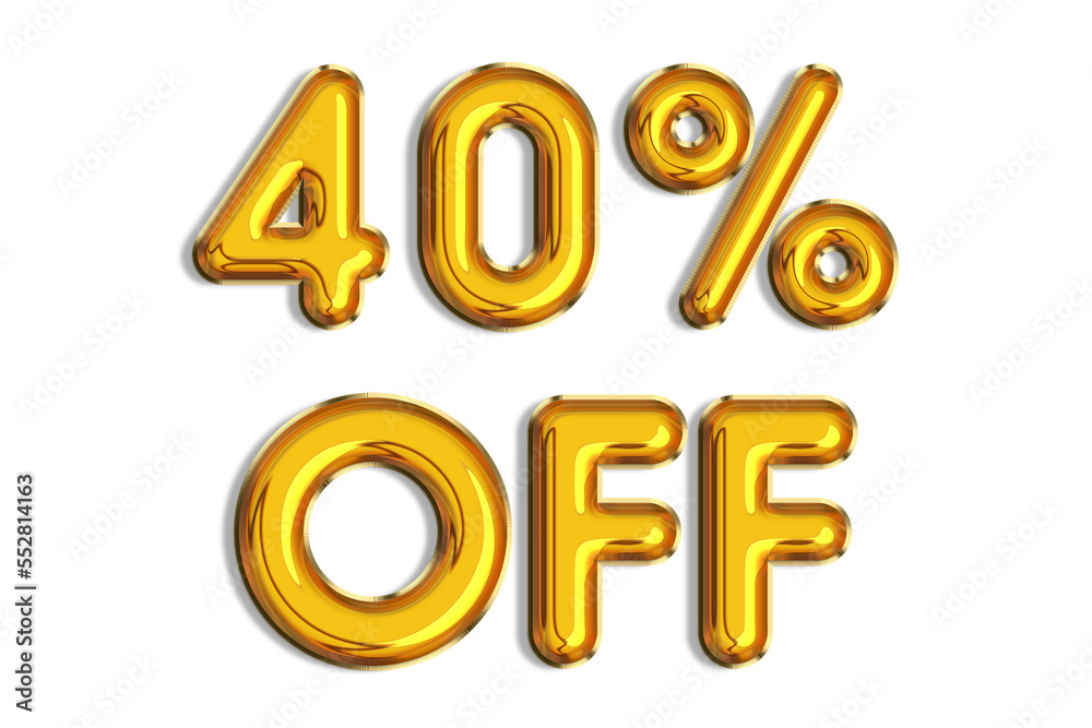 40% off discount promotion sale made of realistic 3d gold helium balloons. Illustration of golden percent symbol for selling poster, banner, ads, shopping concept. Numbers isolated on white background 40% off discount promotion sale made of realistic 3d gold helium balloons. Illustration of golden percent symbol for selling poster, banner, ads, shopping concept. Numbers isolated on white background