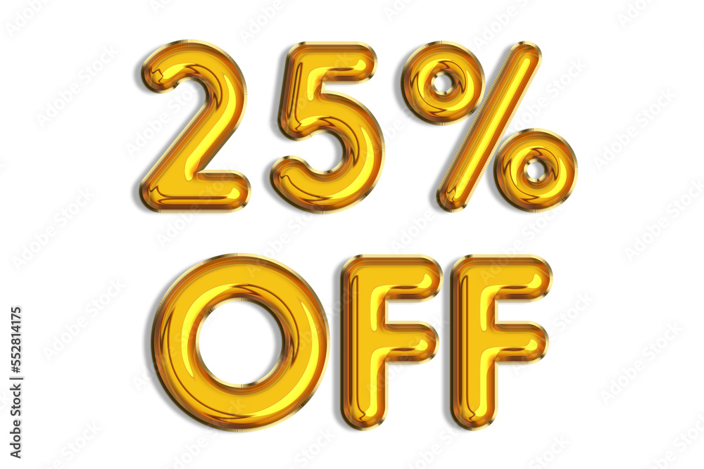 25% off discount promotion sale made of realistic 3d gold helium balloons. Illustration of golden percent symbol for selling poster, banner, ads, shopping concept. Numbers isolated on white background 25% off discount promotion sale made of realistic 3d gold helium balloons. Illustration of golden percent symbol for selling poster, banner, ads, shopping concept. Numbers isolated on white background