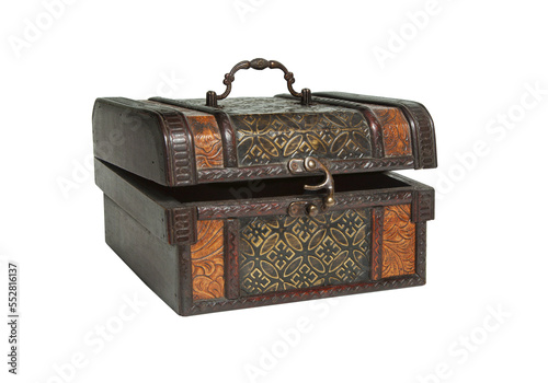 Vintage wooden chest isolated on transparent background.