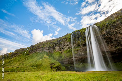 Huge waterfall in Iceland  long exposure travel photograph