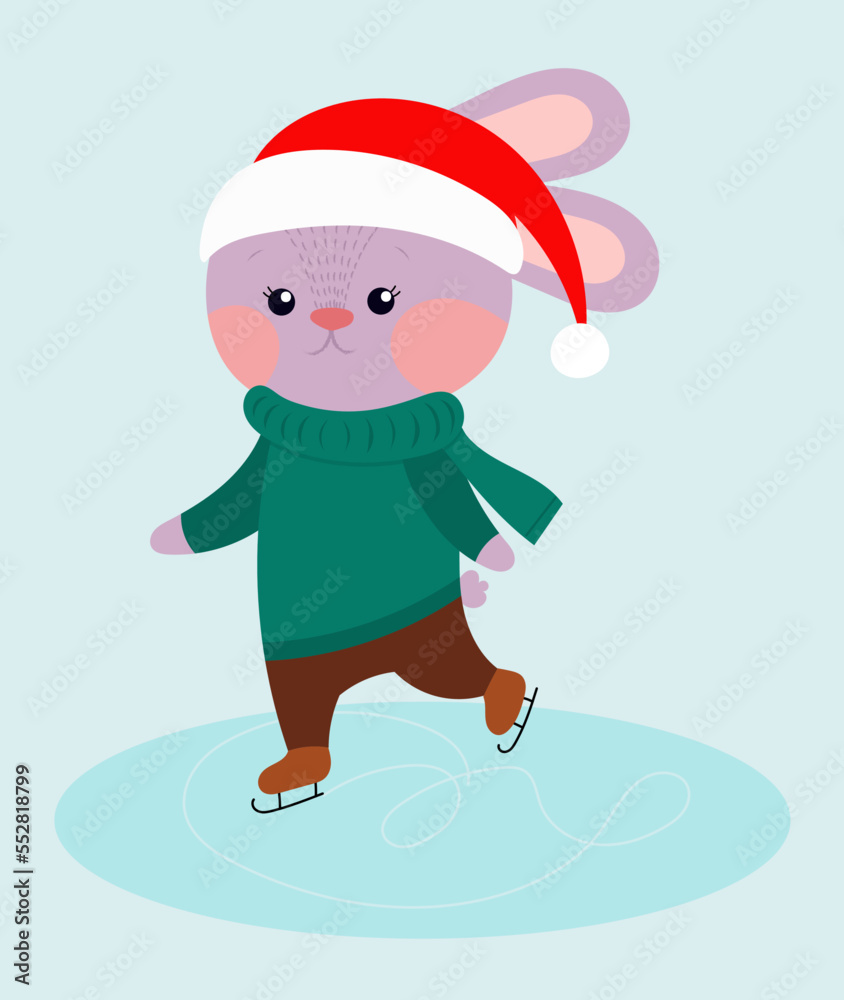 hare is skating.Vector illustration of a hare skating. Idea for a poster, invitation, postcard hare is skating.Vector illustration of a hare skating. Idea for a poster, invitation, postcard