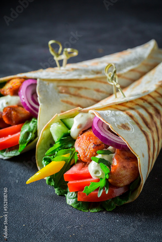 Closeup of grilled tortilla...