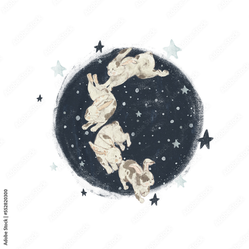 Nursery composition - hand painted snow woodland, cute baby animals ...