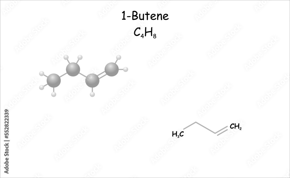 Stylized molecule model/structural formula of butene. Stock Vector