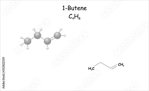 Stylized molecule model/structural formula of butene.