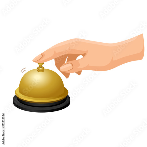 Hand push receptionist bell symbol for hotel service cartoon illustration vector